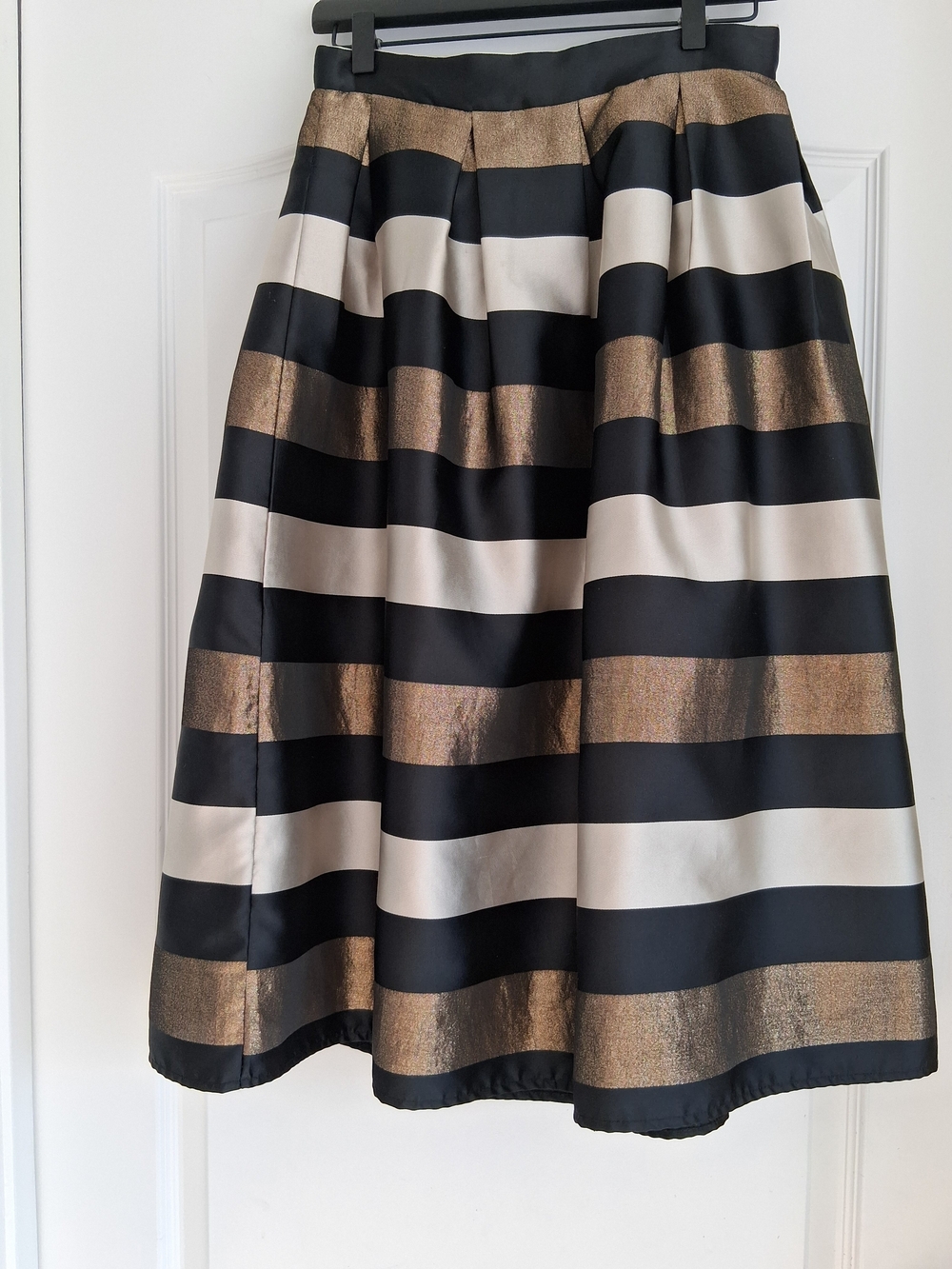 Chicwish Black, Cream & Gold Horizontal Stripe A-Line Skirt